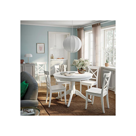 Yuvarlak yemek masası, beyaz, 4-6 kişilik, açılabilir, 110/155 cm