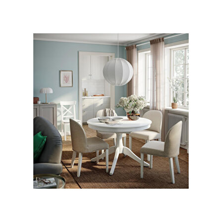 Yuvarlak yemek masası, beyaz, 4-6 kişilik, açılabilir, 110/155 cm