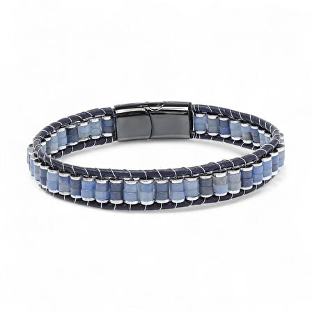  FM Mavi Aventurin & Hematit Çelik Örgülü Deri Bileklik 31832B22D4 