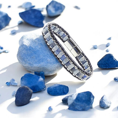  FM Mavi Aventurin & Hematit Çelik Örgülü Deri Bileklik 31832B22D4 