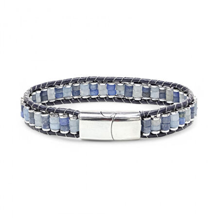  FM Mavi Aventurin & Hematit Çelik Örgülü Deri Bileklik 31832B22D4 