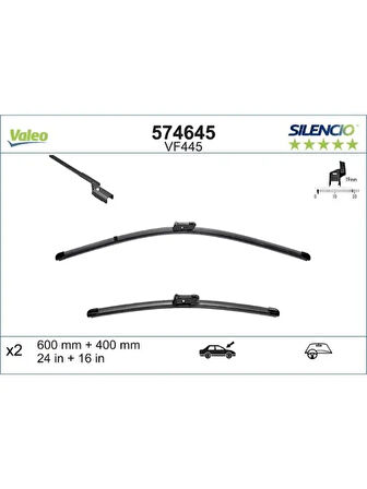 VALEO SILENCIO X TRM FLAT BLADE VM445 (X2) / (600+400 MM) REN TWINGO 07 2008-C3 PICASSO