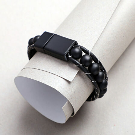  FM Mat Oniks Taşı Örmeli Deri Bileklik 31832B2D8M7  -  21Cm 