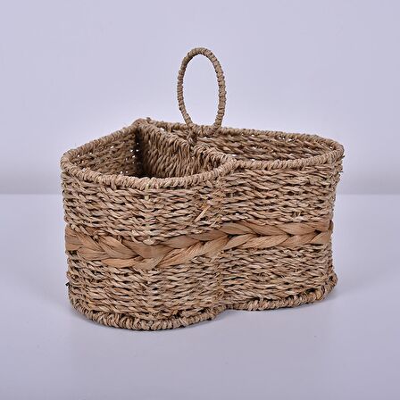 Dekoratif Rattan Hasır Kaşıklık , Mutfak Banyo Tezgah Üstü Kaşıklık, Masaüstü Kalemlik 23x15x20cm