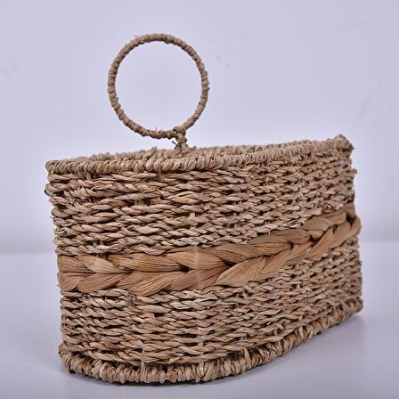 Dekoratif Rattan Hasır Kaşıklık , Mutfak Banyo Tezgah Üstü Kaşıklık, Masaüstü Kalemlik 23x15x20cm