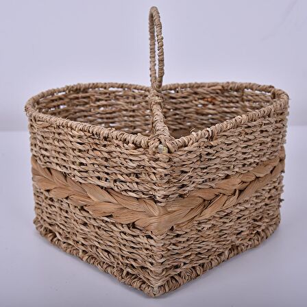 Dekoratif Rattan Hasır Kaşıklık , Mutfak Banyo Tezgah Üstü Kaşıklık, Masaüstü Kalemlik 23x15x20cm