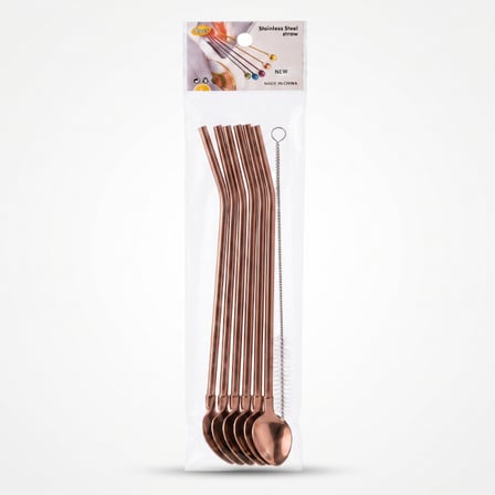 6'lı Kaşıklı Pipet Seti - Bronz - Pipet Temizleme Fırçası