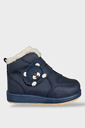 Panda Detaylı Kürklü Unisex Çocuk Bebe Bot LACİVERT