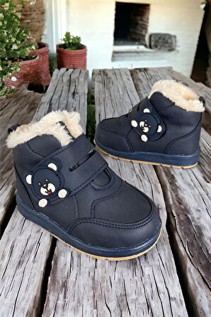 Panda Detaylı Kürklü Unisex Çocuk Bebe Bot LACİVERT