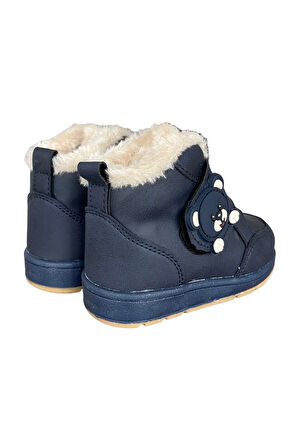 Panda Detaylı Kürklü Unisex Çocuk Bebe Bot LACİVERT