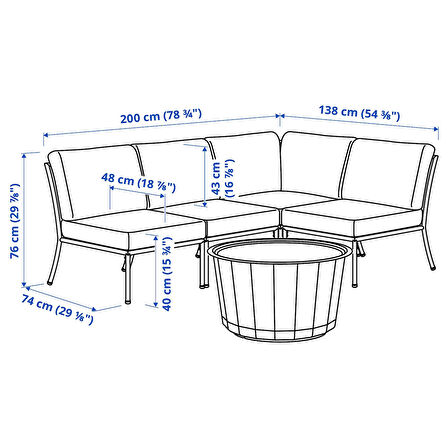 Bahçe oturma grubu, beyaz-bej, frösön-duvholmen bej, 3 kişilik
