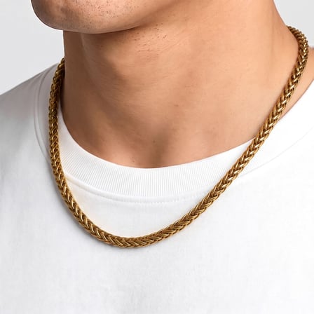 💎 Premium Parlak ve Şık Çelik Oval Zincir Gold Renk Erkek Kolye 4 mm × 55 cm 3183ECK008