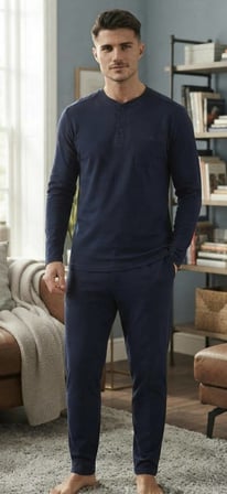 %100 Pamuk Selanik Örme Uzun Kol Erkek Pijama Takımı Kışlık