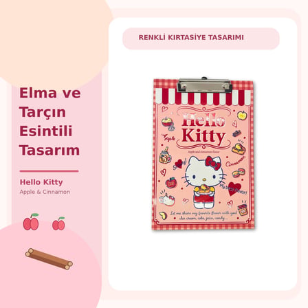 BakGelAl Hello Kitty Elmalı ve Tarçın Temalı Kırmızı Kareli Metal Mandal Klipsli Sekreterlik ve Bloknot Altlığı