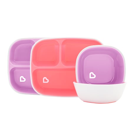 Munchkin ® Splash™ 4'lü Bölmeli Tabak ve 2li Kase Seti 6AY+ Pembe/mor