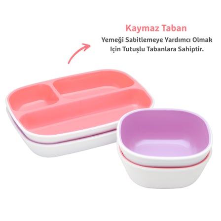 Munchkin ® Splash™ 4'lü Bölmeli Tabak ve 2li Kase Seti 6AY+ Pembe/mor