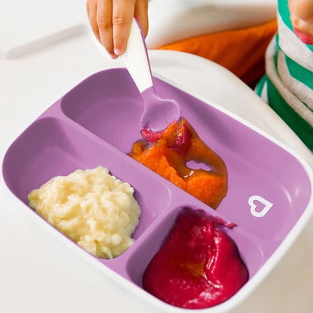 Munchkin ® Splash™ 4'lü Bölmeli Tabak ve 2li Kase Seti 6AY+ Pembe/mor