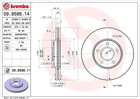 ON FREN DISK AYNASI CONNECT 1.8TDCI 2002-2013 ABS LI 278X24X5DL HAVALI 2T141125CC 1361298 1361300 (2 ADET)