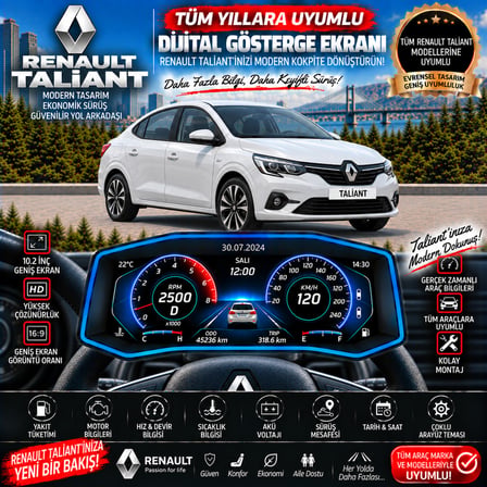 Renault Taliant için digital gösterge Odb ekran arıza göstergesi turbo gösterge hayalet ekran