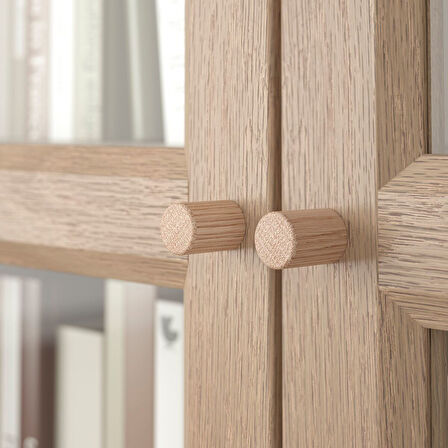 Cam kapaklı kitaplık, meşe görünümlü, 80x30x202 cm