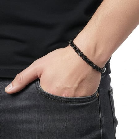 💎 Premium Kral Çelik Zincir Bileklik 6mm 3183CZB2D3  - 20 cm - Siyah Renk