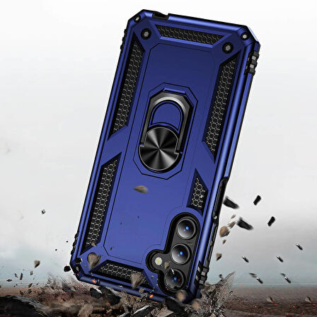 Samsung Galaxy A15 ile Uyumlu Kılıf Tam Koruma Yüzüklü Standlı Tank Gövdeli Telefon Kılıfı Kapak