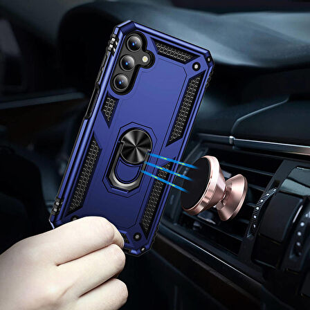 Samsung Galaxy A15 ile Uyumlu Kılıf Tam Koruma Yüzüklü Standlı Tank Gövdeli Telefon Kılıfı Kapak