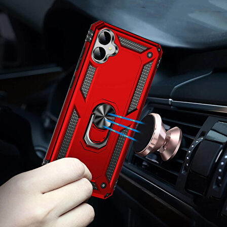 Samsung Galaxy A05 ile Uyumlu Kılıf Tam Koruma Yüzüklü Standlı Tank Gövdeli Telefon Kılıfı Kapak