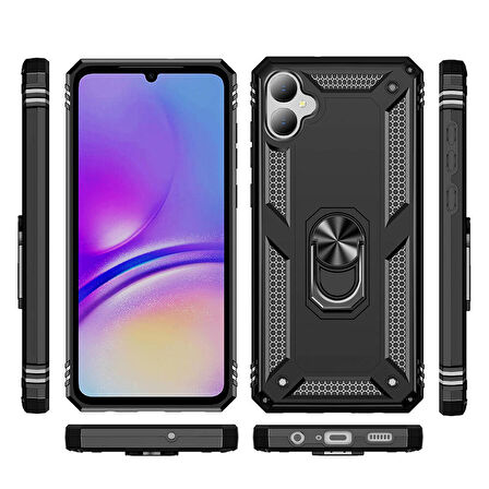 Samsung Galaxy A05 ile Uyumlu Kılıf Tam Koruma Yüzüklü Standlı Tank Gövdeli Telefon Kılıfı Kapak