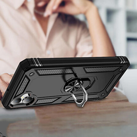 Samsung Galaxy A05 ile Uyumlu Kılıf Tam Koruma Yüzüklü Standlı Tank Gövdeli Telefon Kılıfı Kapak