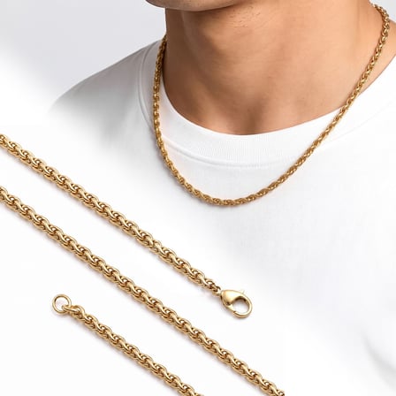 💎 Premium Parlak ve Şık Hasır Örgü Erkek 316L Çelik Kolye 4mm 55cm 3183ECK035 -  Gold Renk