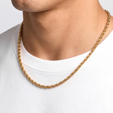 💎 Premium Parlak ve Şık Hasır Örgü Erkek 316L Çelik Kolye 4mm 55cm 3183ECK035 -  Gold Renk