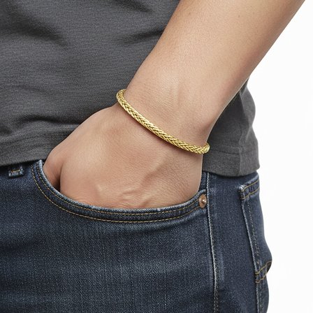 💎 Premium Tilki Kuyruğu 316L Çelik Zincir Bileklik 4mm Yuvarlak 3183CZB2D1 - Altın Renk - 20 cm