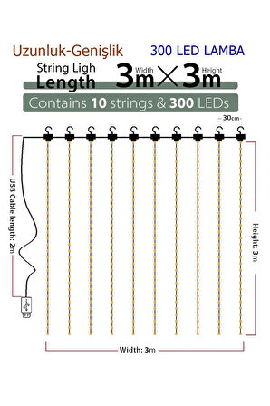 8 Fonksiyonlu Peri Perde Led Uzaktan Kumandalı Günışığı Perde Peri Led (3 Mt X 3 Mt)