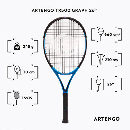 Çocuk Tenis Raketi - 26 İnç - Mavi - TR500 EASY Graph