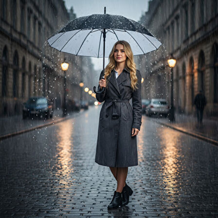 Isabella 16 Telli Otomatik Açılır Lüks Goretex Şemsiye - Siyah - Rüzgara Dayanıklı & Zarif