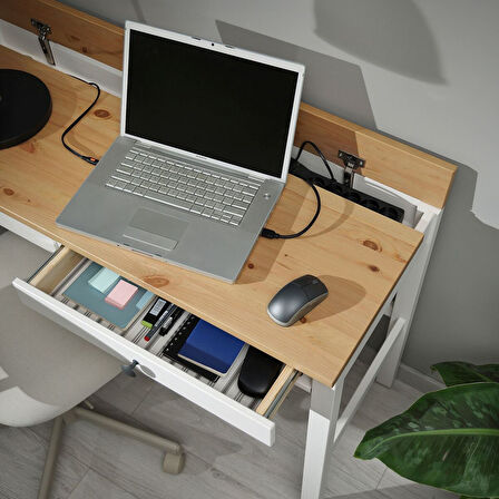 Çalışma masası, beyaz vernik-açık kahverengi, 120x47 cm