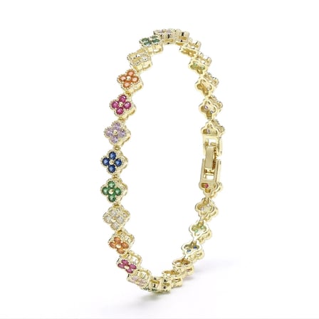 💎 Premium Parlak Altın Renk 5 mm Çakra Taşlı Çiçek Model Kadın Bijuteri Bileklik 3183KBV6D7 (~18cm)