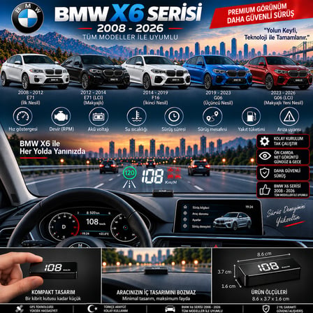 Bmw X6 serisi 2008-2026 modeller için head up display hayalet gösterge ekranı ön cam hız göstergesi