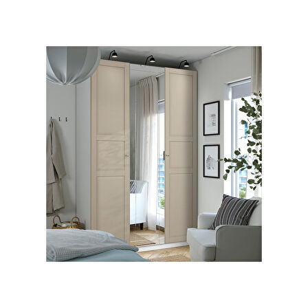 PAX gardırop, beyaz-aynalı cam-gri-bej, 150x60x236 cm