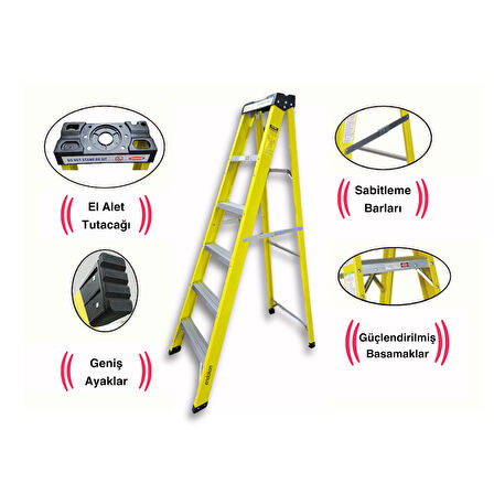 6 Basamaklı 173 cm Fiberglas Tek Taraflı Elektrikçi Merdiveni