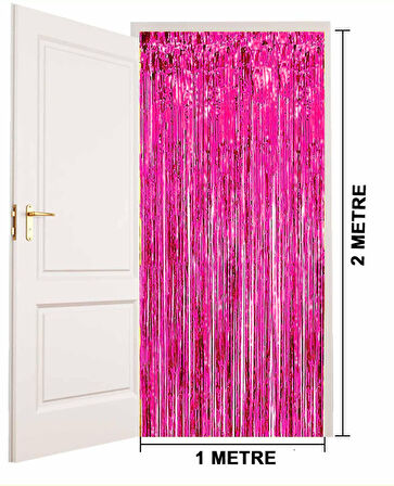 Ekstra Metalize Parlak Saçaklı Arka Fon Perde Fuşya