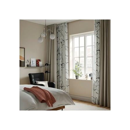 Fon perde/2 kanat, beyaz-çiçek desenli, 145x300 cm, ışık filtreleyici, polyester