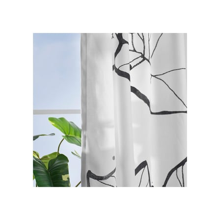 Fon perde/2 kanat, beyaz-çiçek desenli, 145x300 cm, ışık filtreleyici, polyester
