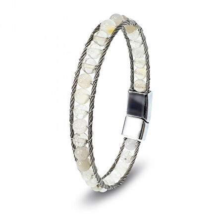  FM Çelik Halat Ve Ay Taşı Doğaltaş Bileklik 31832B2DH12 