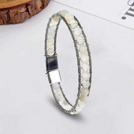  FM Çelik Halat Ve Ay Taşı Doğaltaş Bileklik 31832B2DH12 