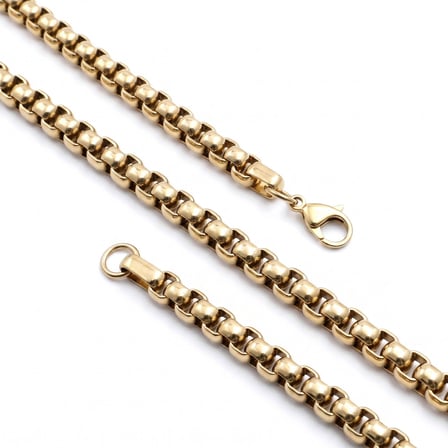 💎 Premium Parlak ve Şık Oval Arnavut Erkek Çelik Kolye 6mm 55cm 3183ECK022 - Gold Renk