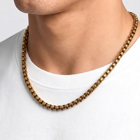💎 Premium Parlak ve Şık Oval Arnavut Erkek Çelik Kolye 6mm 55cm 3183ECK022 - Gold Renk