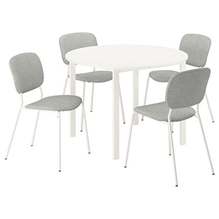 Mutfak masası takımı, beyaz-Tibbleby bej/gri, 4 sandalyeli, sabit, 107 cm