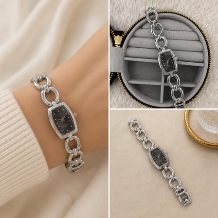 💎 Premium Parlak ve Şık Siyah Kadranlı Zincir Detaylı Kadın Çelik Saat